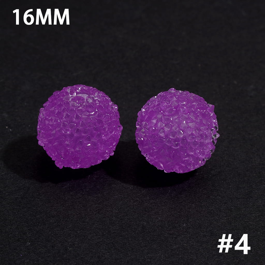 Fluorescent Sugar Beads with Mini Shiny Cone Rhinestones 16MM Multi-Color