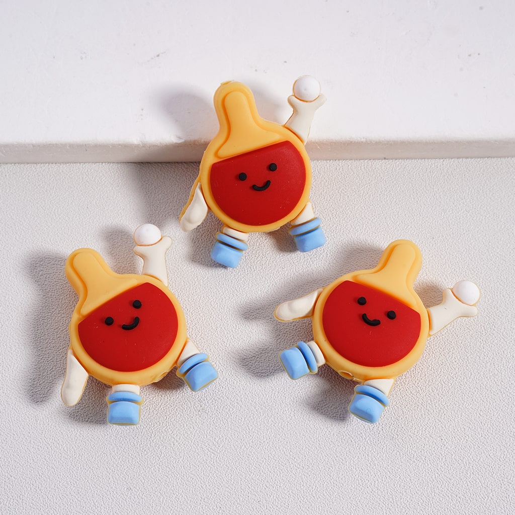 Silicone Focal Beads 3D Cute Table Tennis Racket Holding White Table Tennis Pinpon Ball