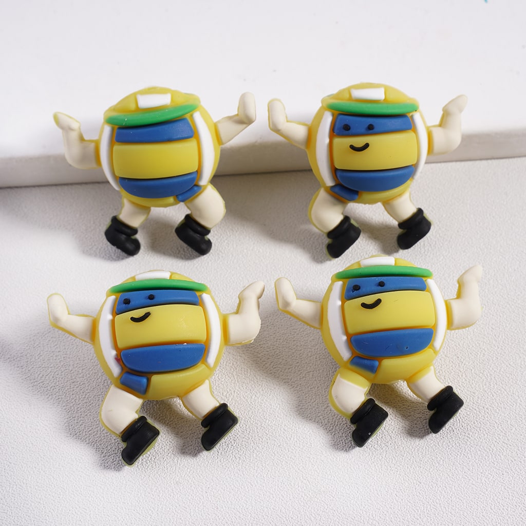 Silicone Focal Beads 3D Smiling Volleyball with Green Bandanna on Head