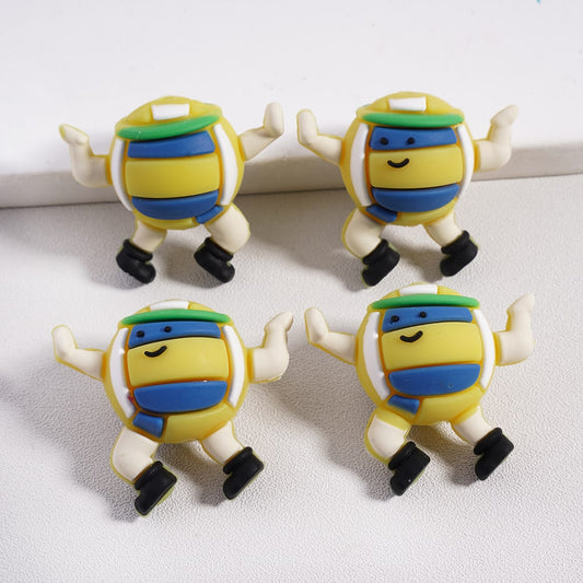 Silicone Focal Beads 3D Smiling Volleyball with Green Bandanna on Head