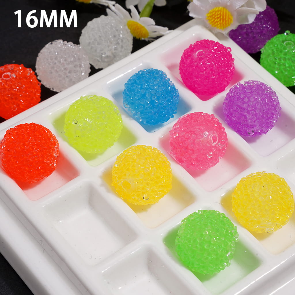 Fluorescent Sugar Beads with Mini Shiny Cone Rhinestones 16MM Multi-Color
