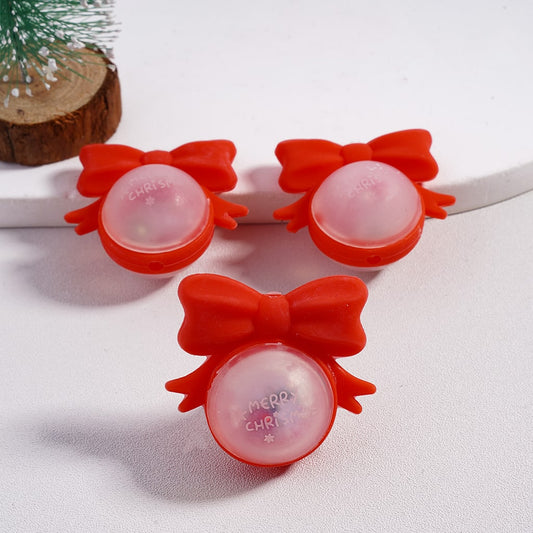 Silicone Focal Beads Red Christmas Bowtie Clear Sphere with Snowflake