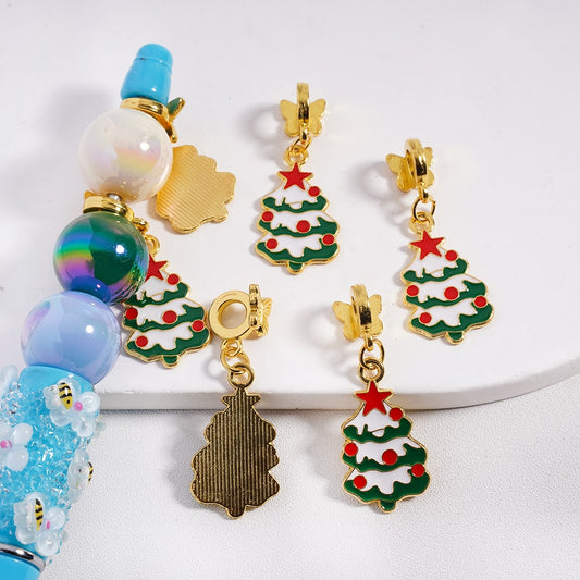 Gold Alloy Bail Beads with Butterfly Christmas Trees Red Five-Pointed Star Spots Snow Pendants