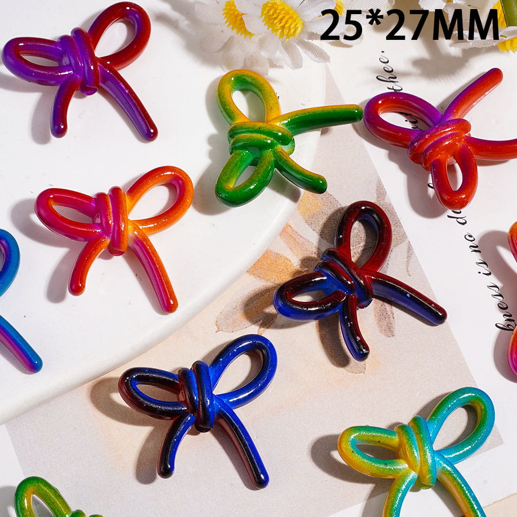 Acrylic Beads Double Gradient Color Bowtie, 25*27MM Multi-Color Random Mix