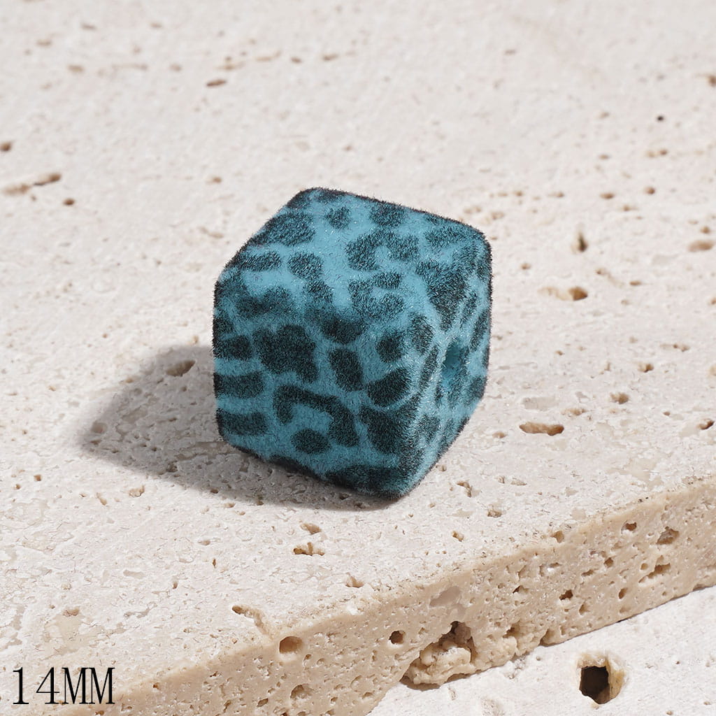 Flocked Fluffy Cube Square Shape with Light Black Jaguar Texture Acrylic Bead, 14MM, Multi-Color, Random Mix