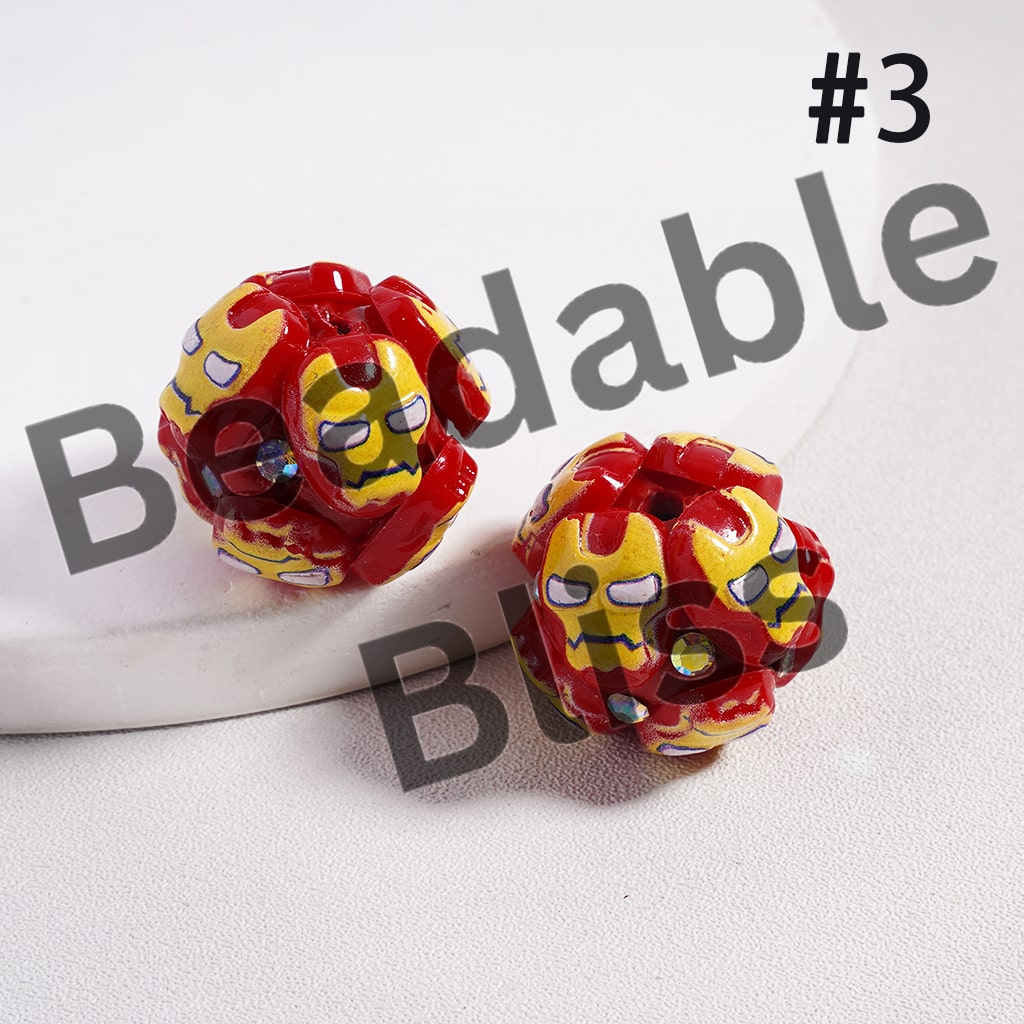 Clay Beads Cute Strong Character Series with AB Rhinestones in Various Designs, Random Mix, 20 MM
