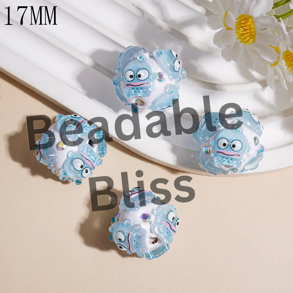 Clay Beads Ugly Fish and AB Rhinestones in Blue Series, 17MM