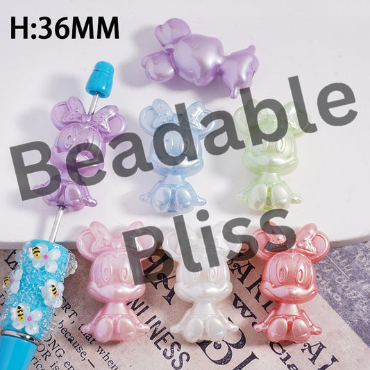 Acrylic Beads UV Coating Girl Character Mouse with Macaron Colors, Multi-Color, Random Mix, Height 36MM