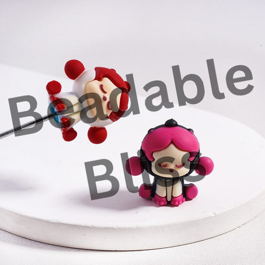 Pen Topper Soft PVC Cute Baby Girl Character, Sitting, Red and Pink, Random Mix