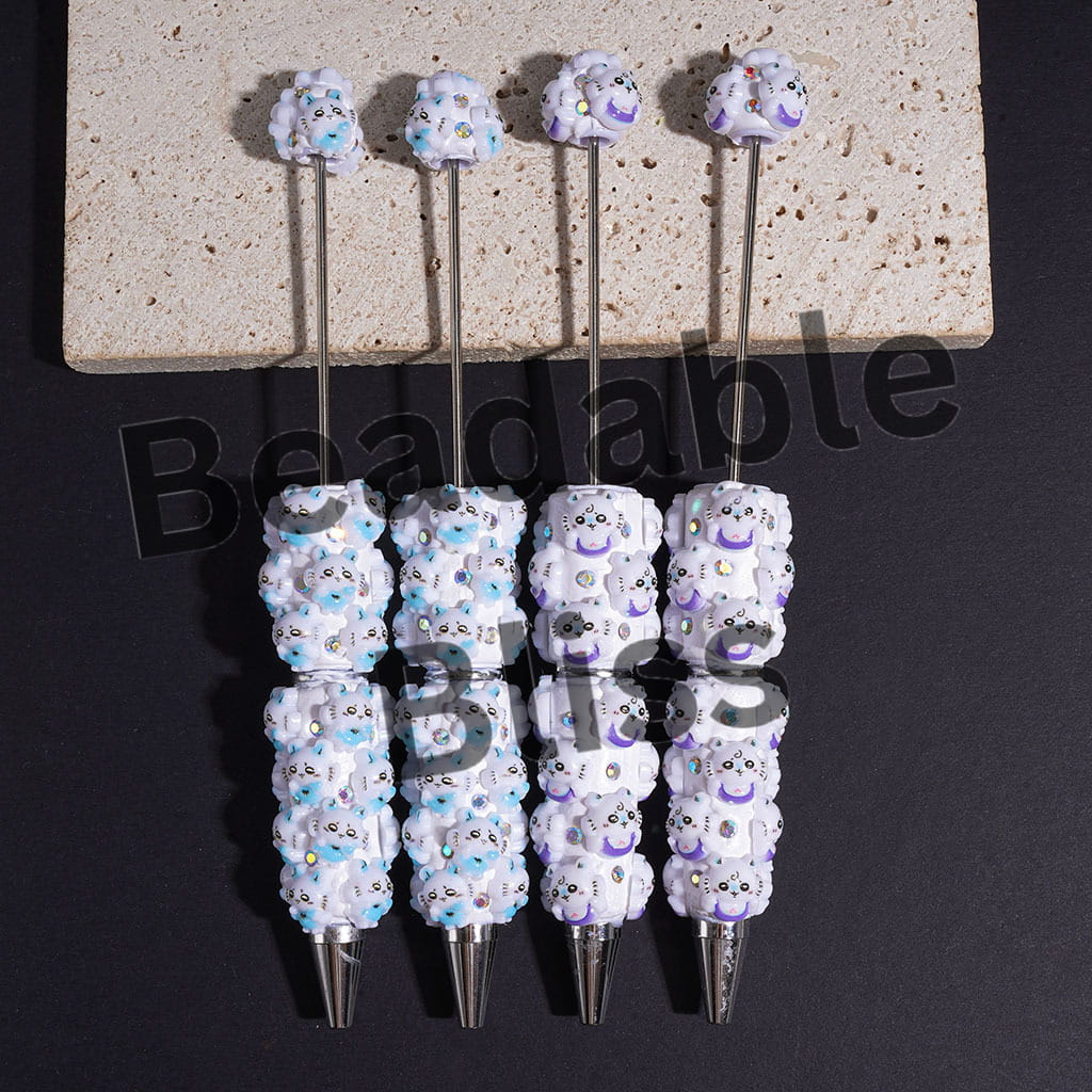 Beadable Clay Pens with Flying Squirrel Cartoon Characters and AB Rhinestones, Blue and Purple