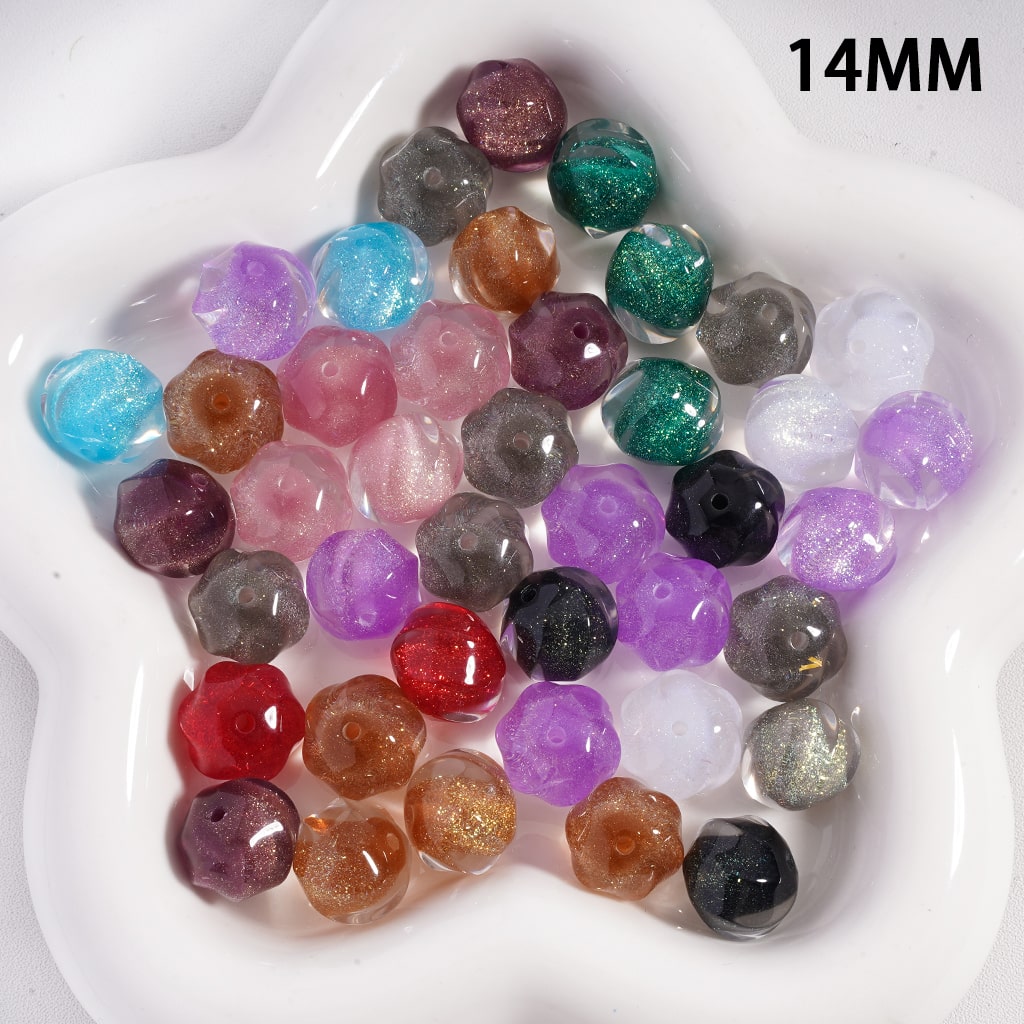 Acrylic Beads Gold Glitter Inside, Transparent Color, Heliciform Shape, 14MM (They don't Fit the Pens)