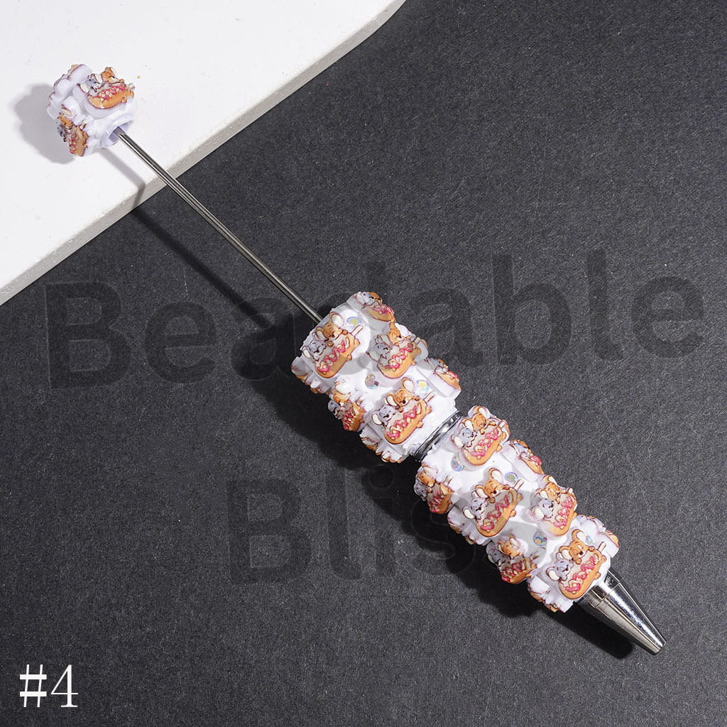 Beadable Clay Pens with Cat & Mouse Characters & Food Series, AB Rhinestones