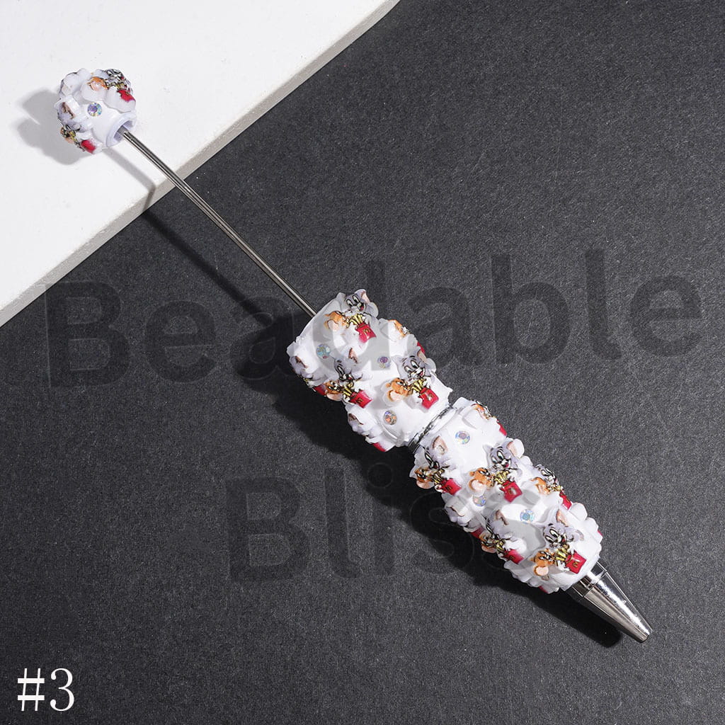 Beadable Clay Pens with Cat & Mouse Characters & Food Series, AB Rhinestones