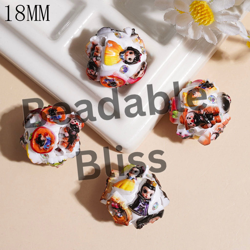 Clay Beads with Princess Fairy Villains Characters and Mushroom House, AB Rhinestones, 18MM