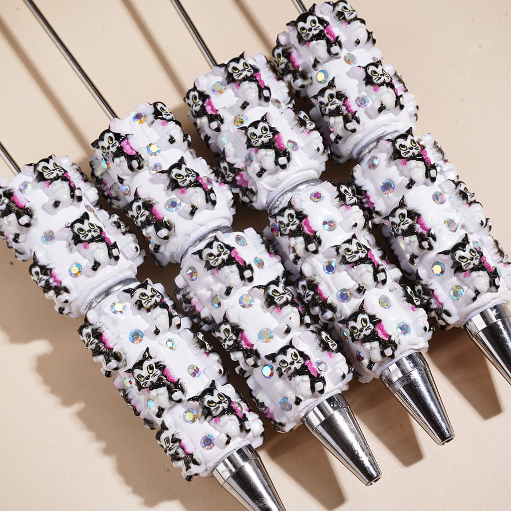 Beadable Clay Pens with Black Cat Character Series and AB Rhinestones