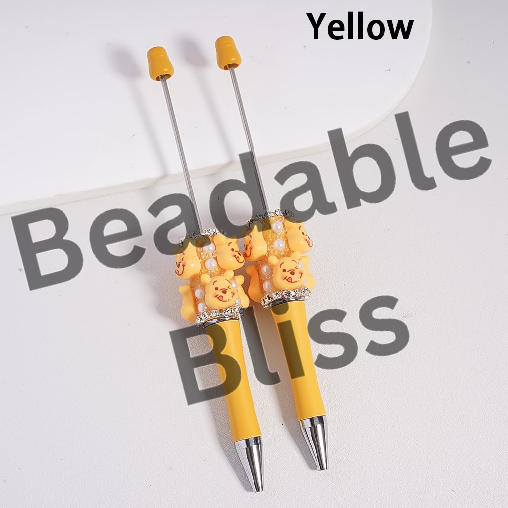 Sugar Beadable Pen w Cute Animal Characters Series, White Pearls & Clear Rhinestones Chains