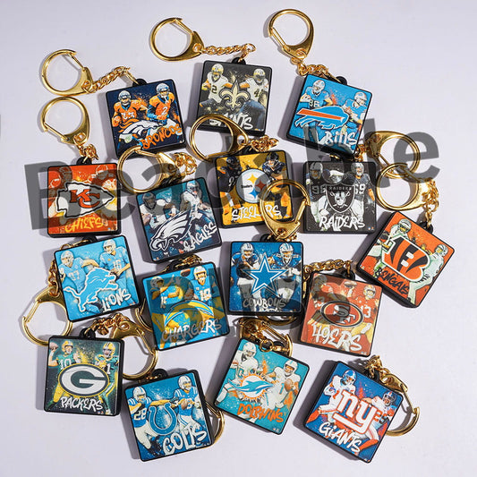 Metal Keychain with Lobster Clasp with Silicone Charm Pendant American Football Team Series, Random Mix