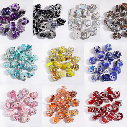 Handmade Acrylic Beads Series I with Crystal & Flower & Flocked Flufy Trim, White Pearl & Clear & AB|Rhinestones Chains, Multi-Color