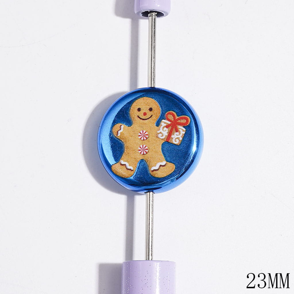 Acrylic Beads Metallic Finish Gingerbread Man in Christmas Theme, Flat Round Shape, 23MM Multi-Color Random Mix