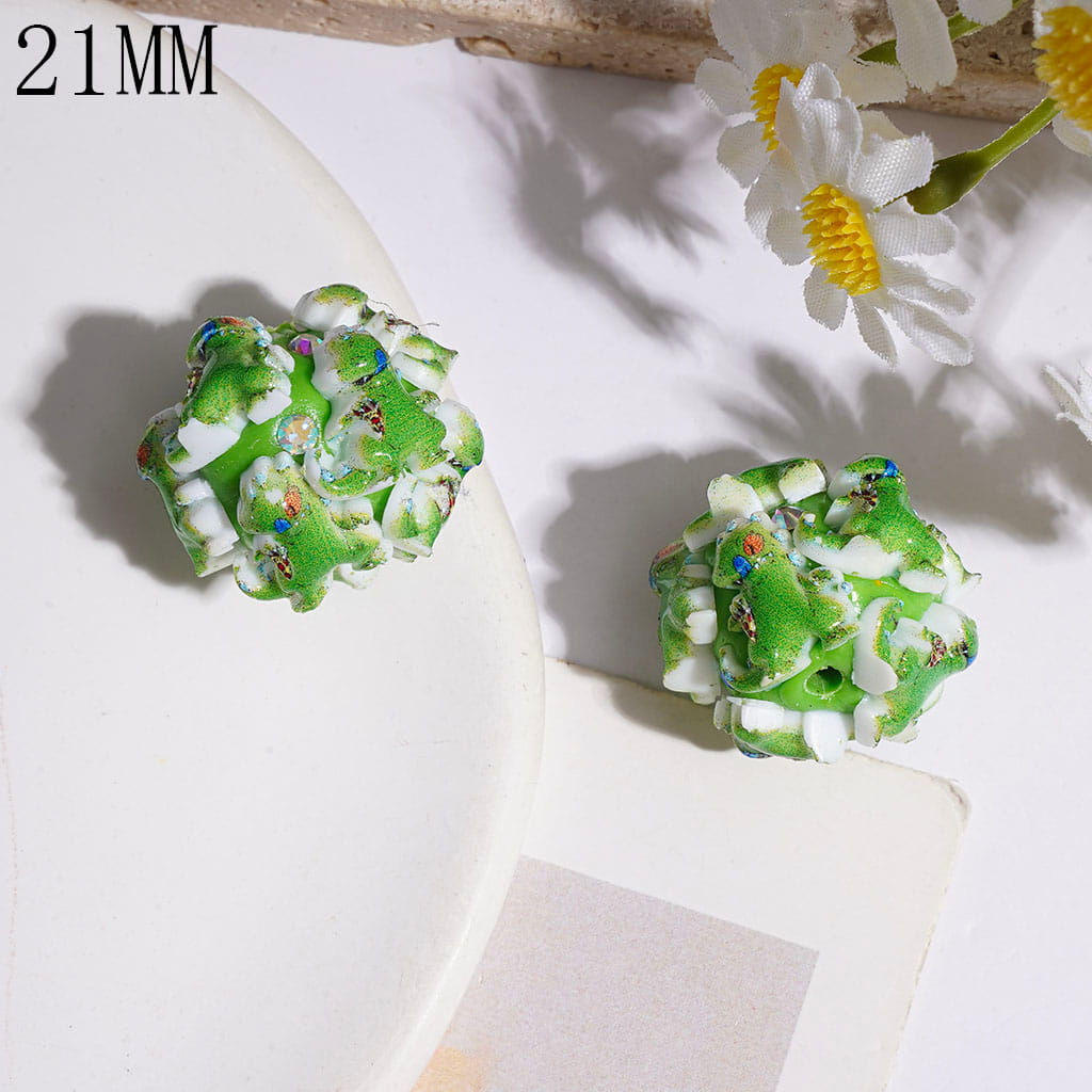 Clay Beads with Dragon and AB Rhinestones in Green Series, 21MM