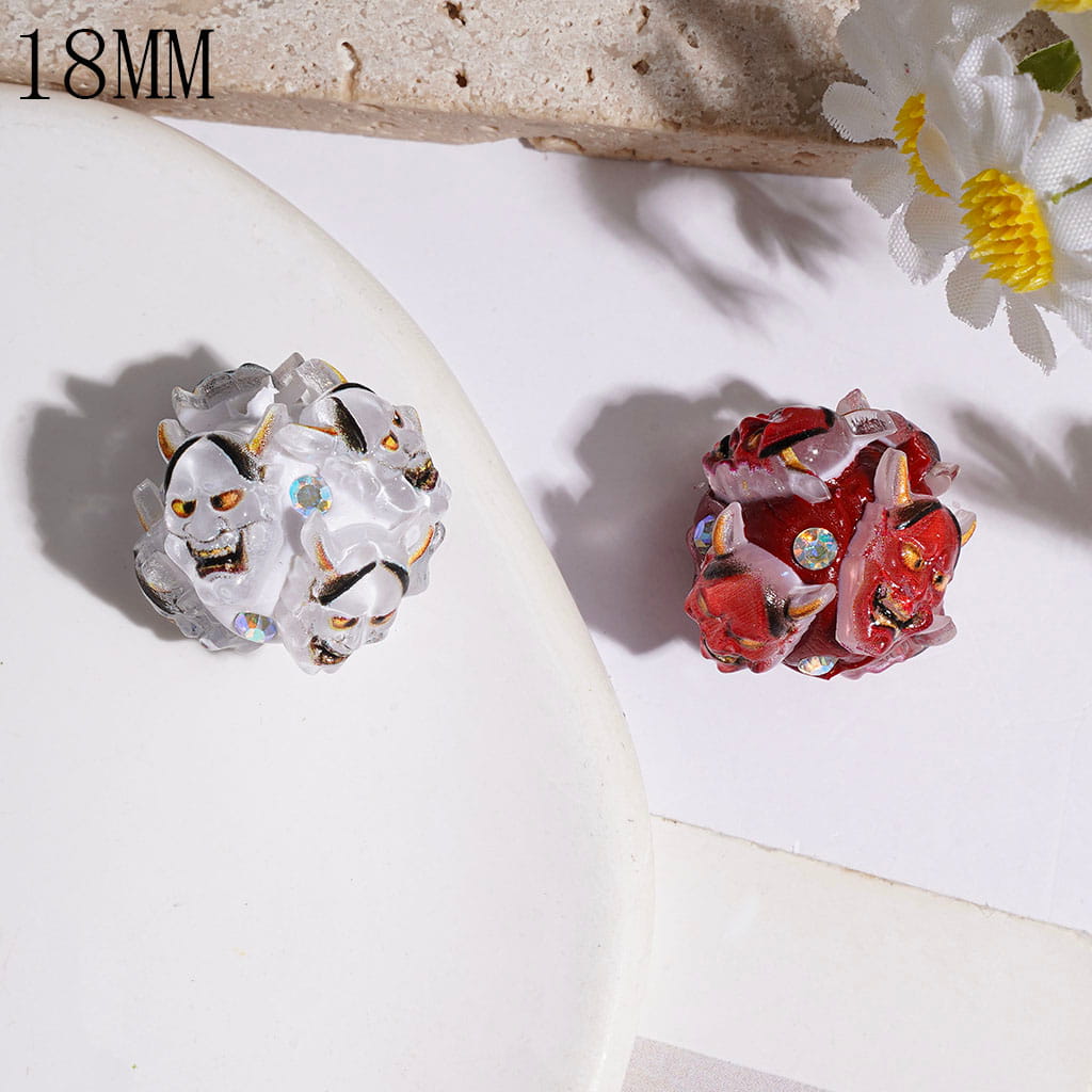 Clay Beads with Ghost Mask and AB Rhinestones, 18MM White Red Random Mix