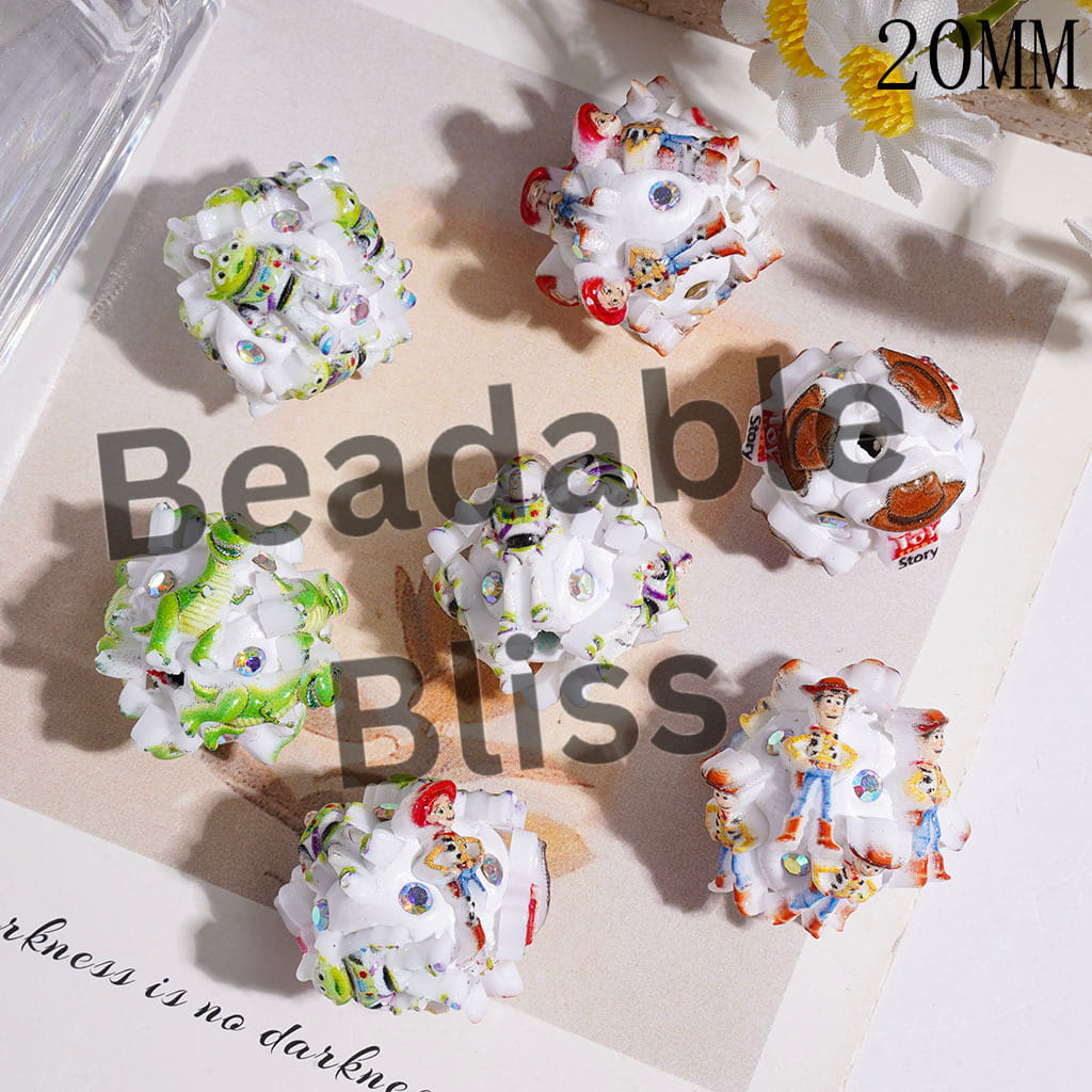 Clay Beads with Toy Adventure Character Series and AB Rhinestones, 20MM Random Mix
