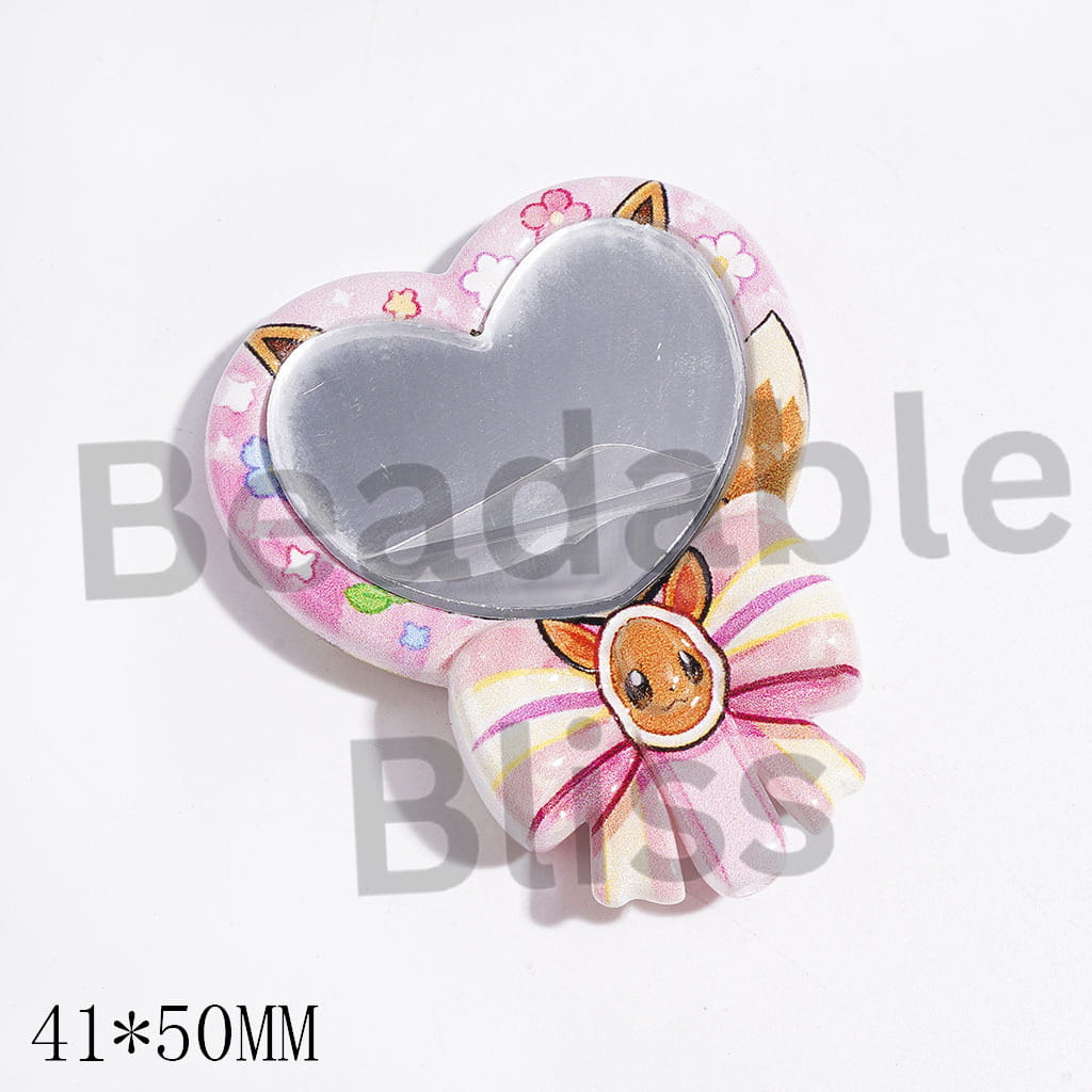 Acrylic Beads Magic Mirror with Heart Mirror and Bowtie, Small Monster Character Series, 41*50MM, Random Mix