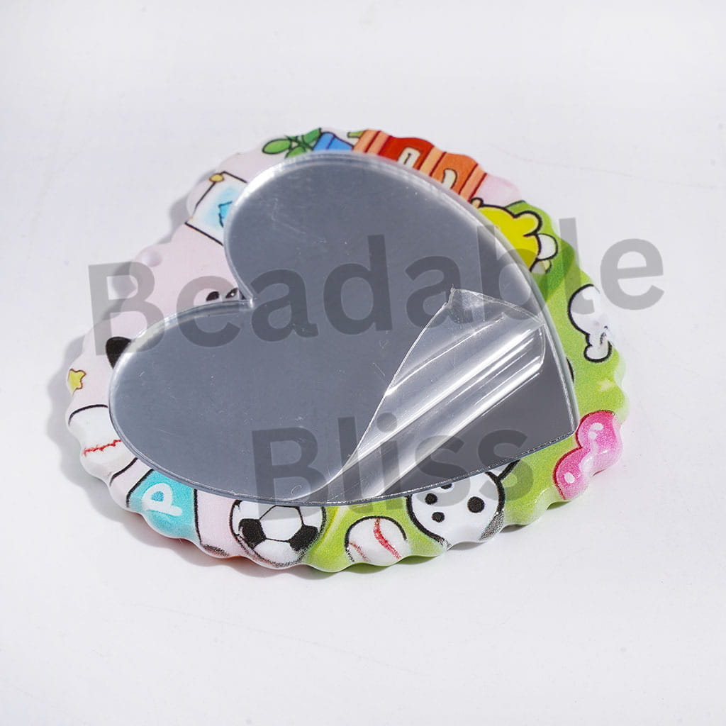 Adorable Animal Character Acrylic Heart Mirror, DIY Acrylic Pendants for Bag or Items, 54*55MM, Random Mix