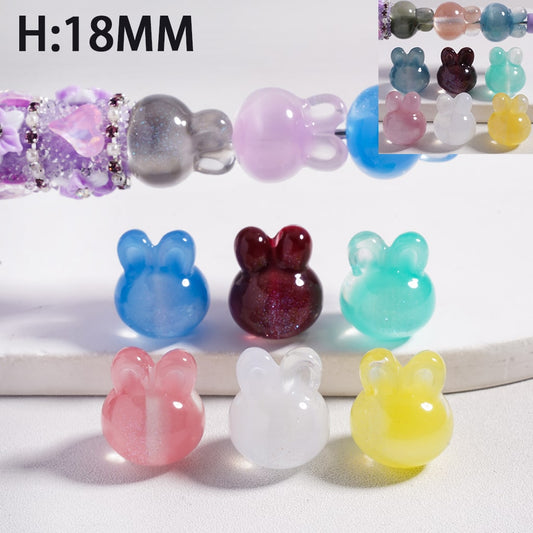 Acrylic Beads Color Changing Cat Eye Style Rabbit Head Glitter Inside, Random Mix, Height 18MM