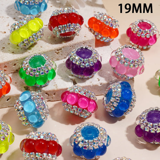 Hand-Made Acrylic Beads with Neon Colors Half-Shell Round, Silver Chains with AB Rhinestones, 19MM, Random Mix