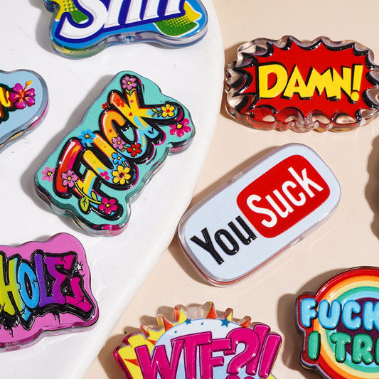 Acrylic Beads with Humor Word Series, Semi-Clear, Random Mix