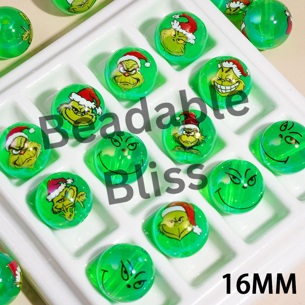 Acrylic Beads for Bracelets Green Character Series, Transparent, 16MM