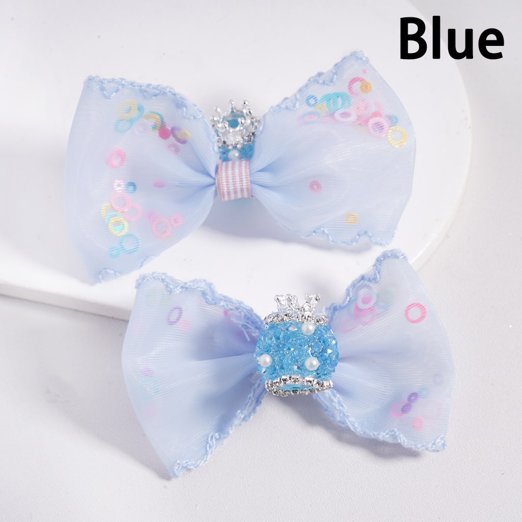 Acrylic Sugar Beads with Fancy Silver Crown White Pearls Shiny Cone Shape Rhinestones Glitter Fabric Bowtie, Random Mix