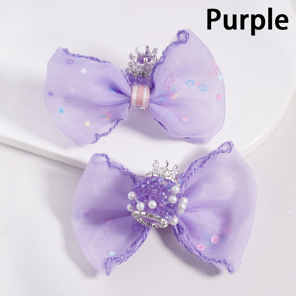 Acrylic Sugar Beads with Fancy Silver Crown White Pearls Shiny Cone Shape Rhinestones Glitter Fabric Bowtie, Random Mix