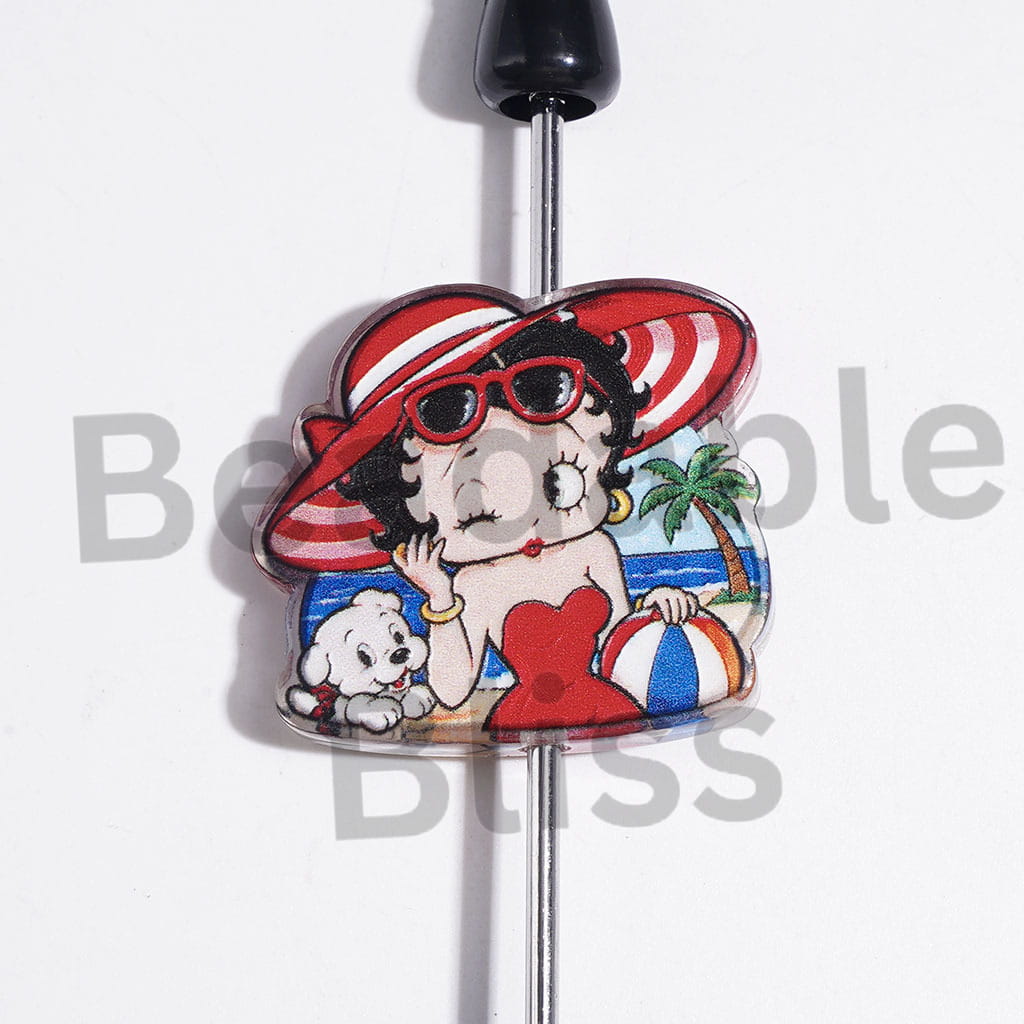 Semi-Clear Acrylic Beads Old Girl Character in Diverse Design, Random Mix