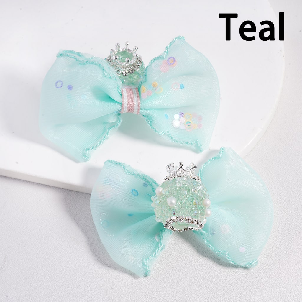 Acrylic Sugar Beads with Fancy Silver Crown White Pearls Shiny Cone Shape Rhinestones Glitter Fabric Bowtie, Random Mix