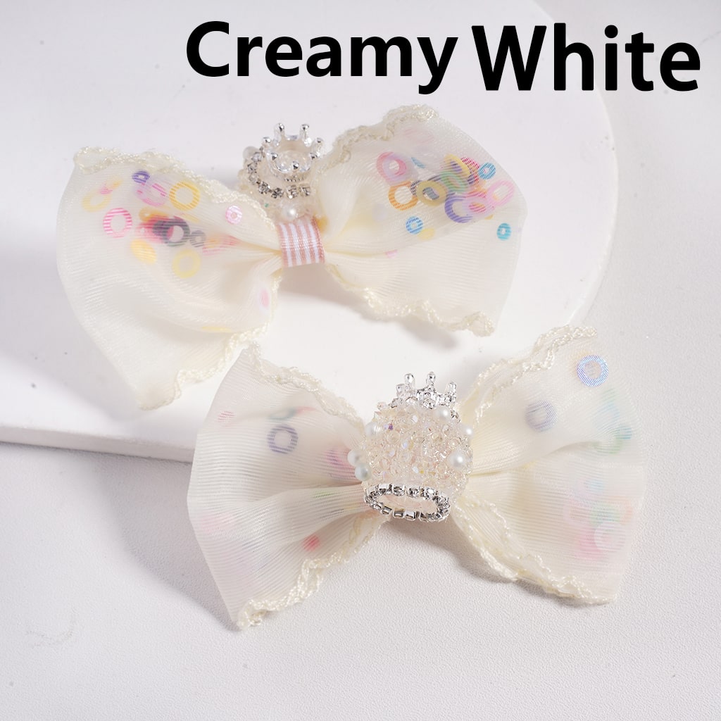 Acrylic Sugar Beads with Fancy Silver Crown White Pearls Shiny Cone Shape Rhinestones Glitter Fabric Bowtie, Random Mix