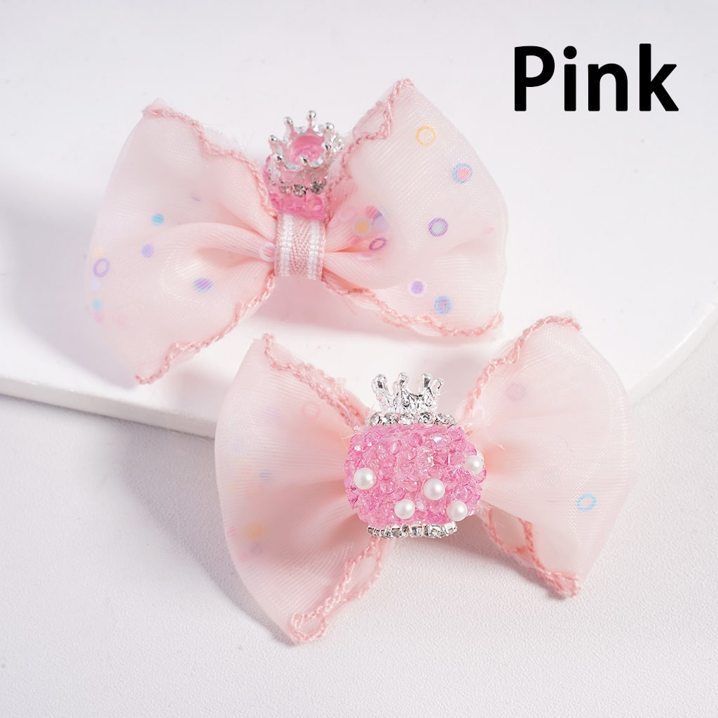 Acrylic Sugar Beads with Fancy Silver Crown White Pearls Shiny Cone Shape Rhinestones Glitter Fabric Bowtie, Random Mix