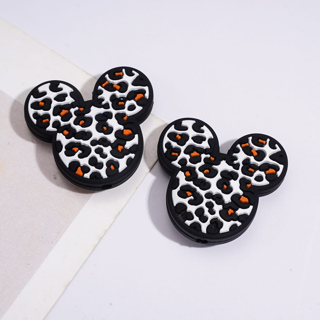 Leopard Print Mouse Head Series Silicone Focal Beads, Various Colors
