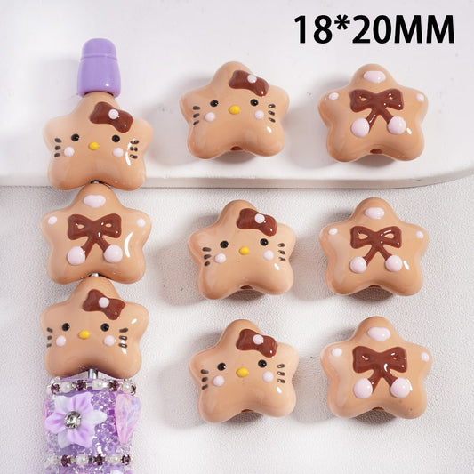 Acrylic Beads with Light Brown Cute Cat & Bowtie on Backside, Star Shape, 18*20MM