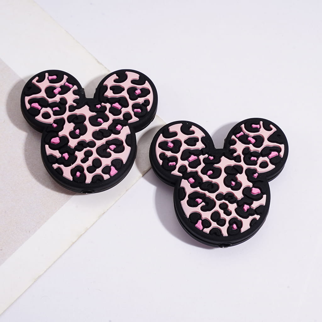 Leopard Print Mouse Head Series Silicone Focal Beads, Various Colors