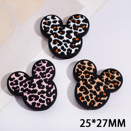 Leopard Print Mouse Head Series Silicone Focal Beads, Various Colors