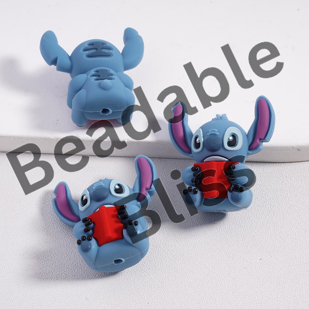 Silicone Focal Beads 3D Cute Blue Monster in Book or Doll Holding Various Designs