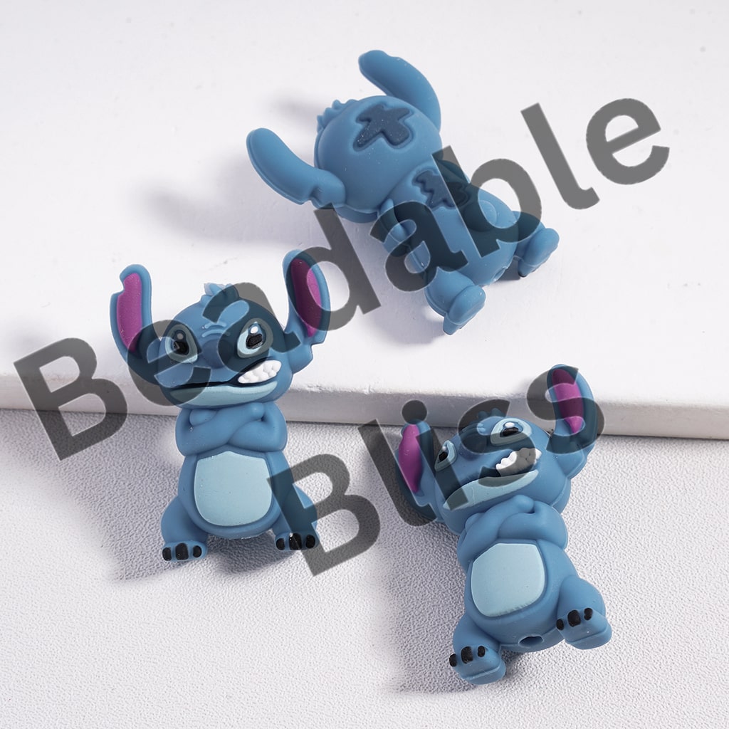 Silicone Focal Beads 3D Cute Blue Monster in Book or Doll Holding Various Designs