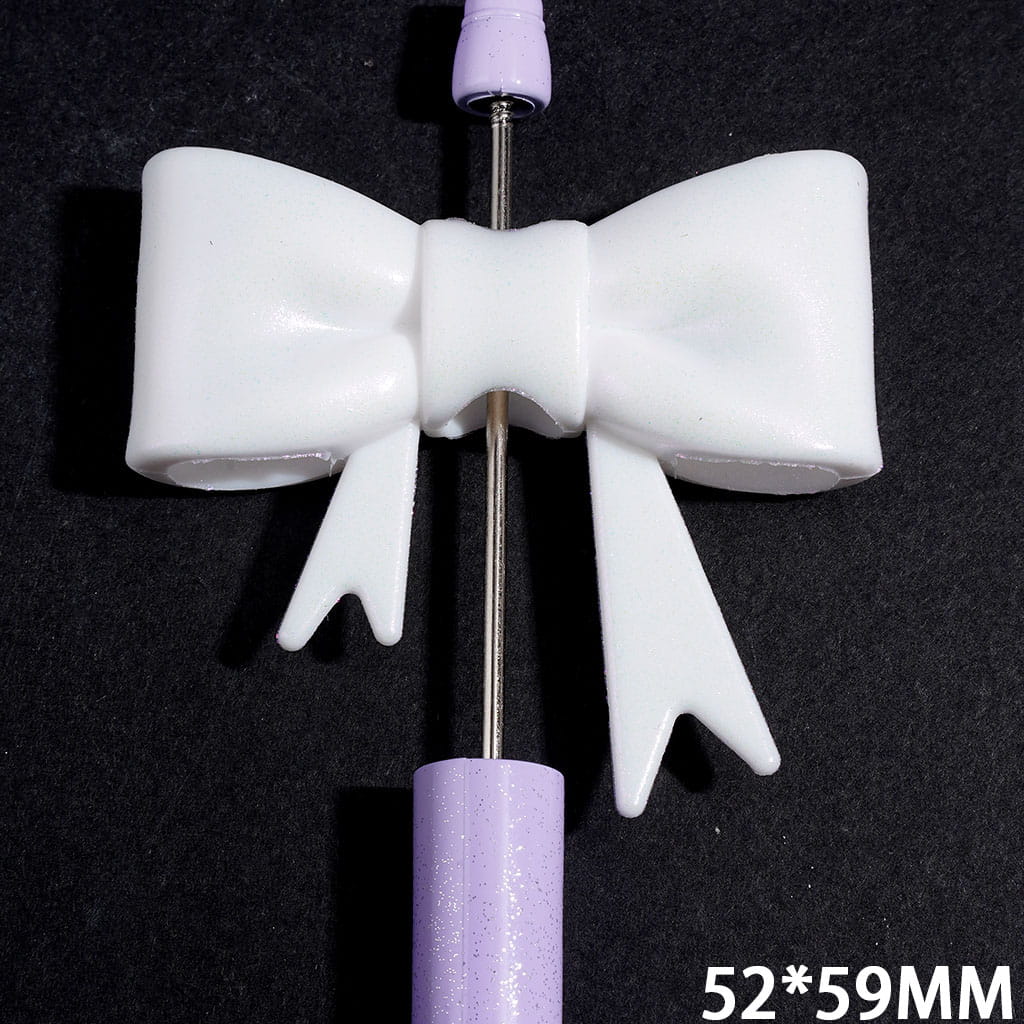 Silicone Focal Beads White Soft Bowtie with Glitter, UV Finish, 52*59MM