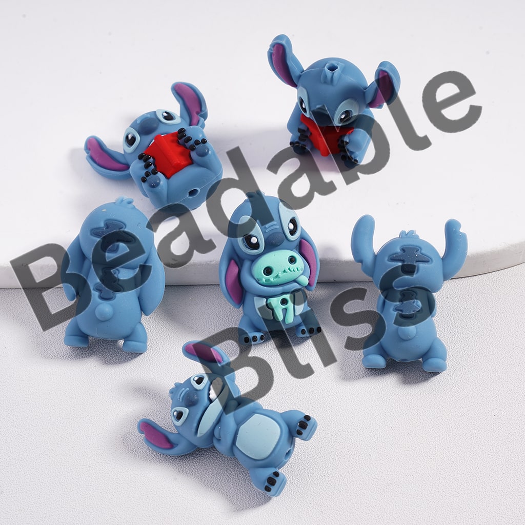 Silicone Focal Beads 3D Cute Blue Monster in Book or Doll Holding Various Designs