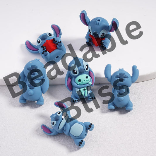 Silicone Focal Beads 3D Cute Blue Monster in Book or Doll Holding Various Designs