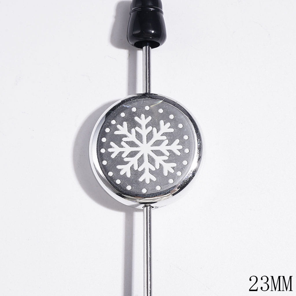 Snowflake Series Acrylic Beads, Flat Round Shape, Metallic Color, 16MM, Multi-Color Random Mix