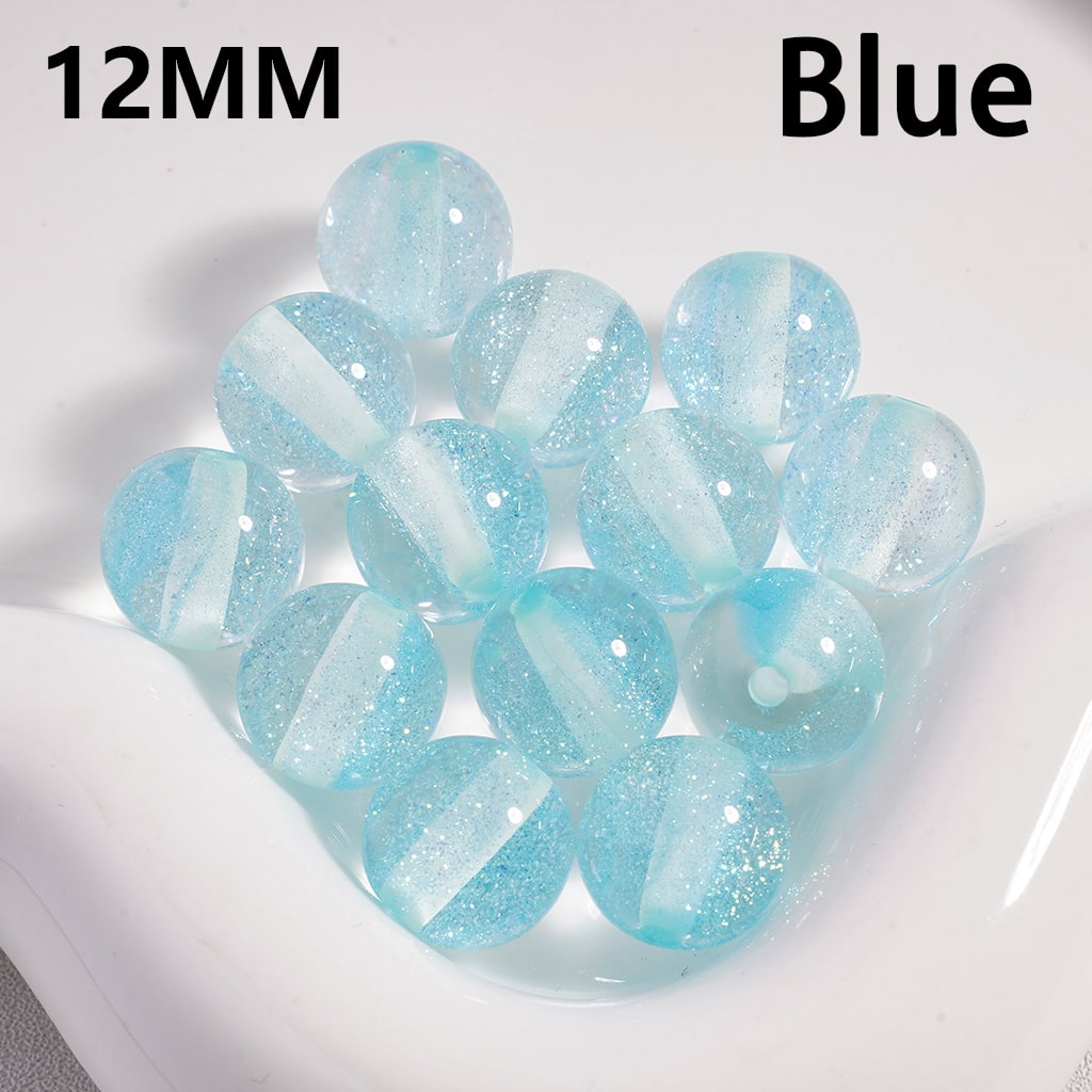 Acrylic Beads Shiny Glitter Inside, Multi-Color, Semi-Clear, 12MM