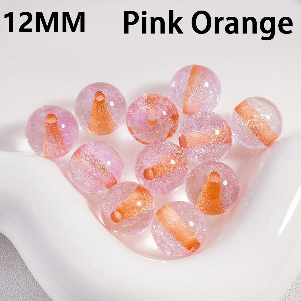 Acrylic Beads Shiny Glitter Inside, Multi-Color, Semi-Clear, 12MM